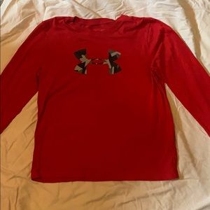 Red long sleeve shirt.